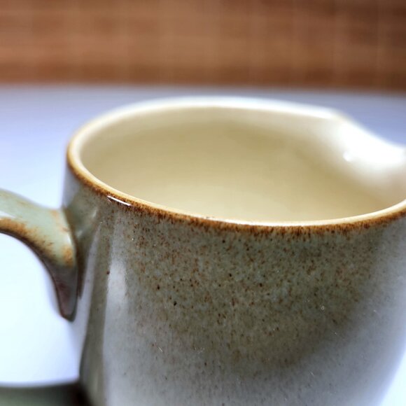 Denby Jug Creamer Pitcher Green Stoneware Pottery 12oz Tan Interior Brown Edges - Picture 6 of 9